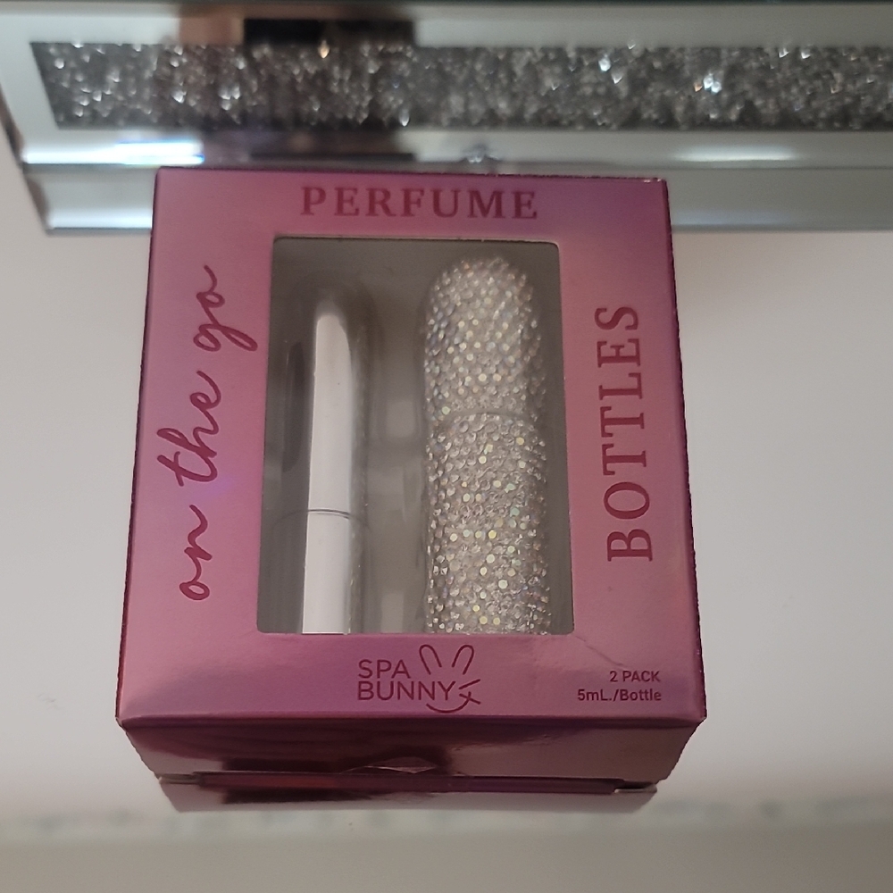 Perfume Bottles - Silver and Irridescent Crystal Silver. Atomizers, Travel.